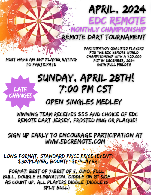 EDC Remote Dart April event flyer